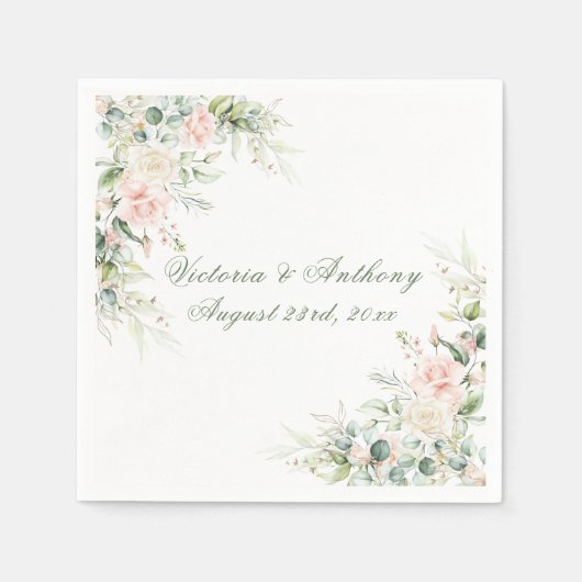 Serviette En Papier Aquarelle rose Bleu Vert Mariage Floral serviettes (Devant)