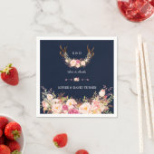 Serviette En Papier Aquarelle rose Blush Floral Antlers Mariage (En situation)