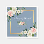 Serviette En Papier Aquarelle rose Blush Floral Dusty Blue Mariage (Devant)