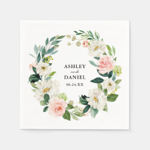 Serviette En Papier Aquarelle rose Blush Floral Mariage