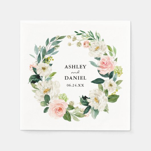 Serviette En Papier Aquarelle rose Blush Floral Mariage (Devant)