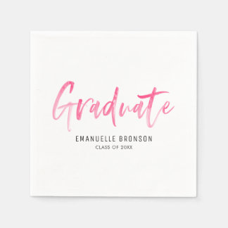 Serviette En Papier Aquarelle rose chaud Lettering Graduation