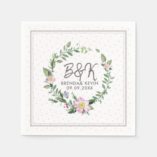 Serviette En Papier Aquarelle Rose chien rose Wreath (Devant)