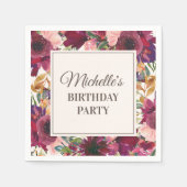 Serviette En Papier Aquarelle rose de Bourgogne Anniversaire florale (Devant)