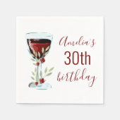 Serviette En Papier Aquarelle Rose de vin rouge 30e anniversaire (Devant)