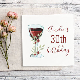 Serviette En Papier Aquarelle Rose de vin rouge 30e anniversaire