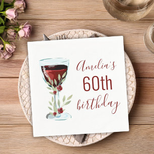 Serviette En Papier Aquarelle Rose de vin rouge 60e anniversaire