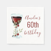 Serviette En Papier Aquarelle Rose de vin rouge 60e anniversaire (Devant)