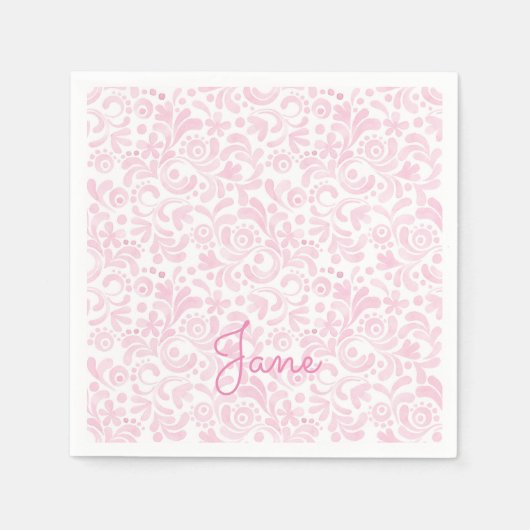 Serviette En Papier Aquarelle rose Design Nom personnalisé Sweet Chic (Devant)