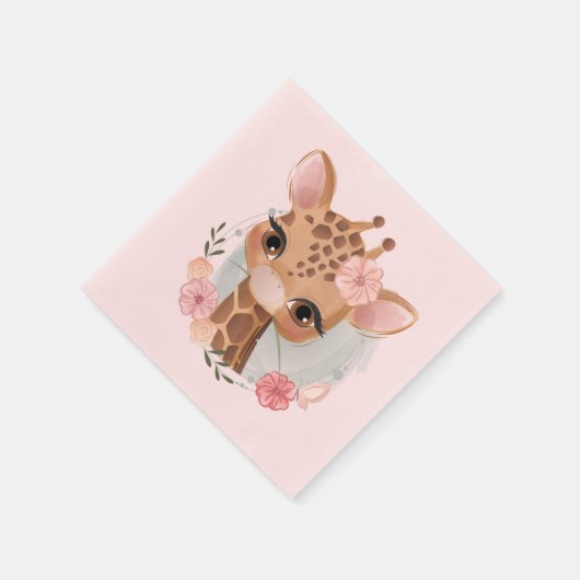Serviette En Papier Aquarelle rose douce Bébé Giraffe Napkin (Coin)