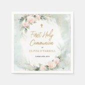 Serviette En Papier Aquarelle rose douce Fleurs Première Communion sai (Devant)