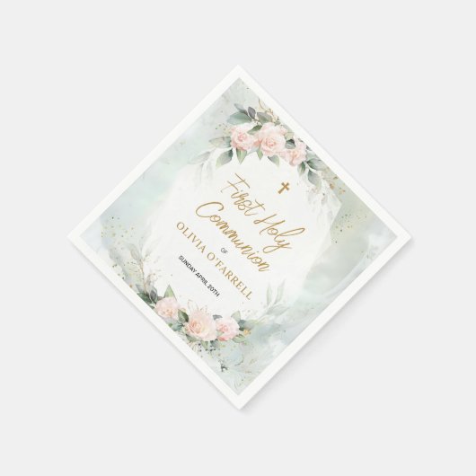 Serviette En Papier Aquarelle rose douce Fleurs Première Communion sai (Coin)