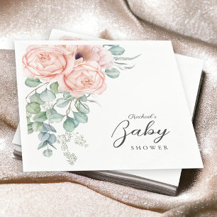 Serviette En Papier Aquarelle rose doux Baby shower floral fille