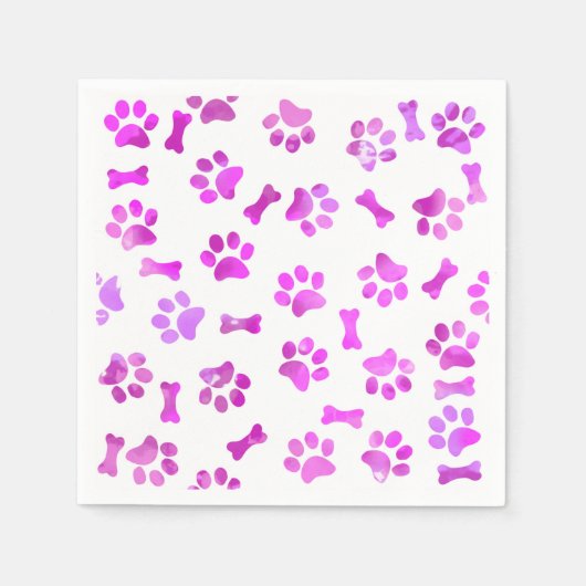 Serviette En Papier Aquarelle rose Empreintes de pattes (Devant)