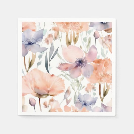 Serviette En Papier Aquarelle rose et bleu Fleurs (Devant)