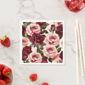 Serviette En Papier Aquarelle rose et bordeaux (En situation)