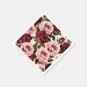 Serviette En Papier Aquarelle rose et bordeaux (Coin)