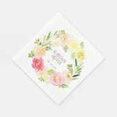 Serviette En Papier Aquarelle rose et jaune couronne florale | MARIAGE (Coin)