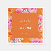 Serviette En Papier Aquarelle rose et orange Floral Mariage été (Devant)