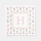 Serviette En Papier Aquarelle rose et vert Mahjong Tiles Monogramme (Devant)