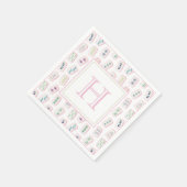 Serviette En Papier Aquarelle rose et vert Mahjong Tiles Monogramme (Coin)