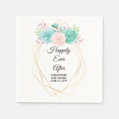 Serviette En Papier Aquarelle rose et vert moderne Mariage Succulent (Devant)