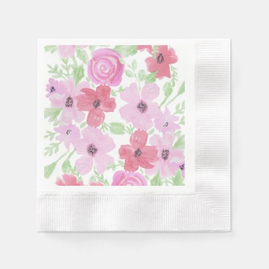 Serviette En Papier Aquarelle rose et vert Sage Floral (Devant)
