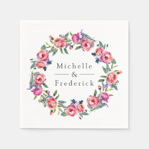 Serviette En Papier Aquarelle rose et violet Mariage Floral