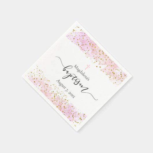 Serviette En Papier aquarelle rose | faux or détails Baptême (Coin)