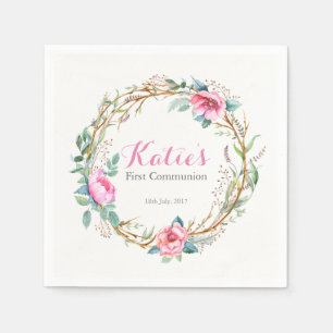 Serviette En Papier Aquarelle rose Fleur de couronnes