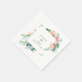 Serviette En Papier Aquarelle rose Fleurs blanches Mariage cadre vert (Coin)