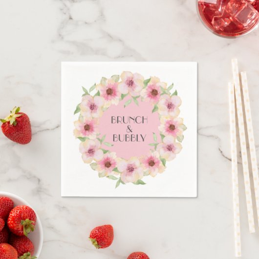 Serviette En Papier Aquarelle rose Fleurs blanches serviettes (En situation)