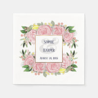 Aquarelle rose Fleurs Citrons jaunes Bordure or