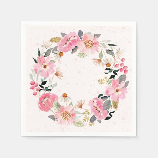 Serviette En Papier Aquarelle rose Fleurs de Jardin (Devant)