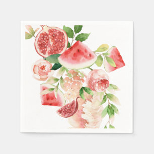 Serviette En Papier Aquarelle rose Fleurs et fruits
