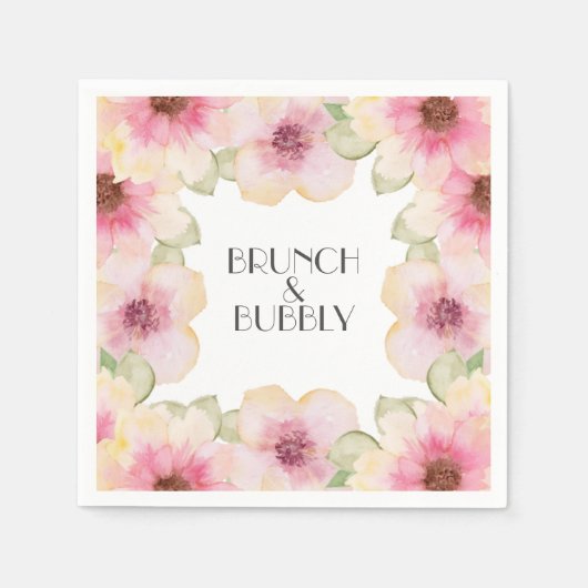 Serviette En Papier Aquarelle Rose Floral Brunch & Bubbly (Devant)