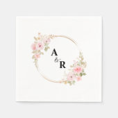 Serviette En Papier Aquarelle rose Floral Couple Initiales Mariage (Devant)