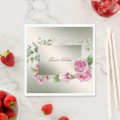 Serviette En Papier Aquarelle rose Floral Frame Bronze brillant (En situation)