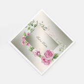 Serviette En Papier Aquarelle rose Floral Frame Bronze brillant (Coin)