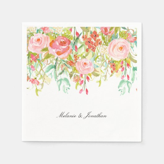 Serviette En Papier Aquarelle Rose Floral Garden (Devant)