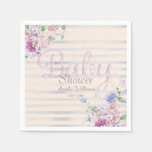 Serviette En Papier Aquarelle rose Floral & Grilles Baby shower fille