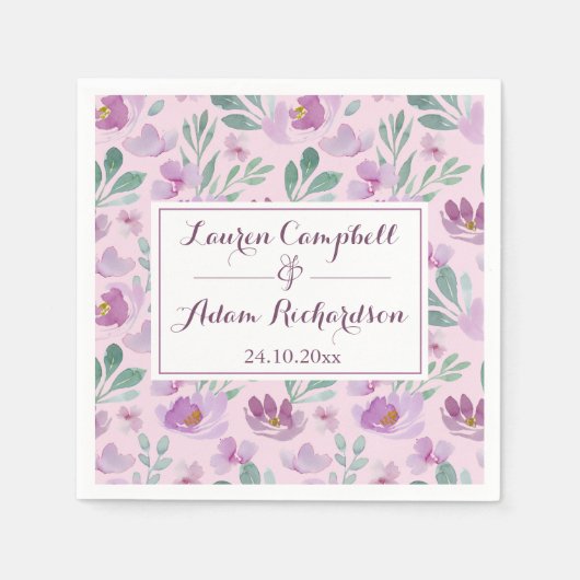 Serviette En Papier Aquarelle rose Floral Mariage (Devant)
