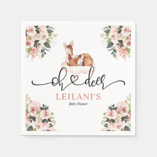 Serviette En Papier Aquarelle rose Floral Oh Baby shower cerf