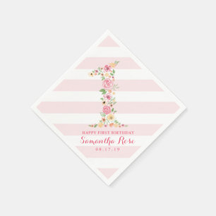 Serviette En Papier Aquarelle rose Floral un premier anniversaire
