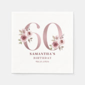 Serviette En Papier Aquarelle rose florale 60e anniversaire (Devant)