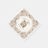 Serviette En Papier Aquarelle rose florale Mariage élégant (Coin)