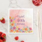 Serviette En Papier Aquarelle rose Florals 40e anniversaire (En situation)