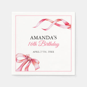 Serviette En Papier Aquarelle rose Flow Ribbon Sweet 16 Anniversaire