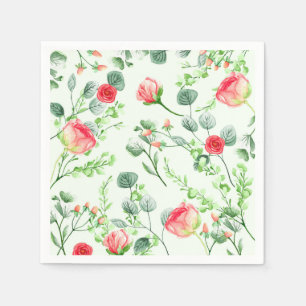 Serviette En Papier Aquarelle Rose Garden Bouquet Rose