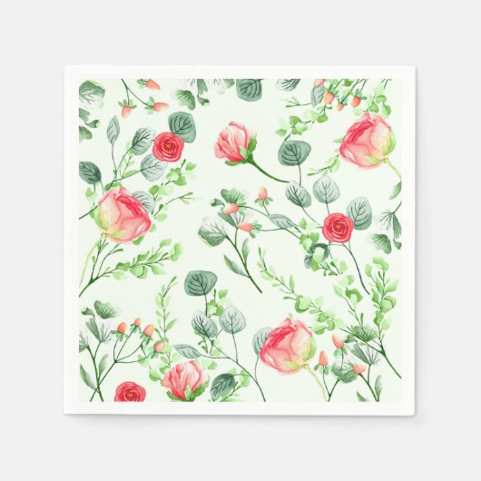 Serviette En Papier Aquarelle Rose Garden Bouquet Rose (Devant)